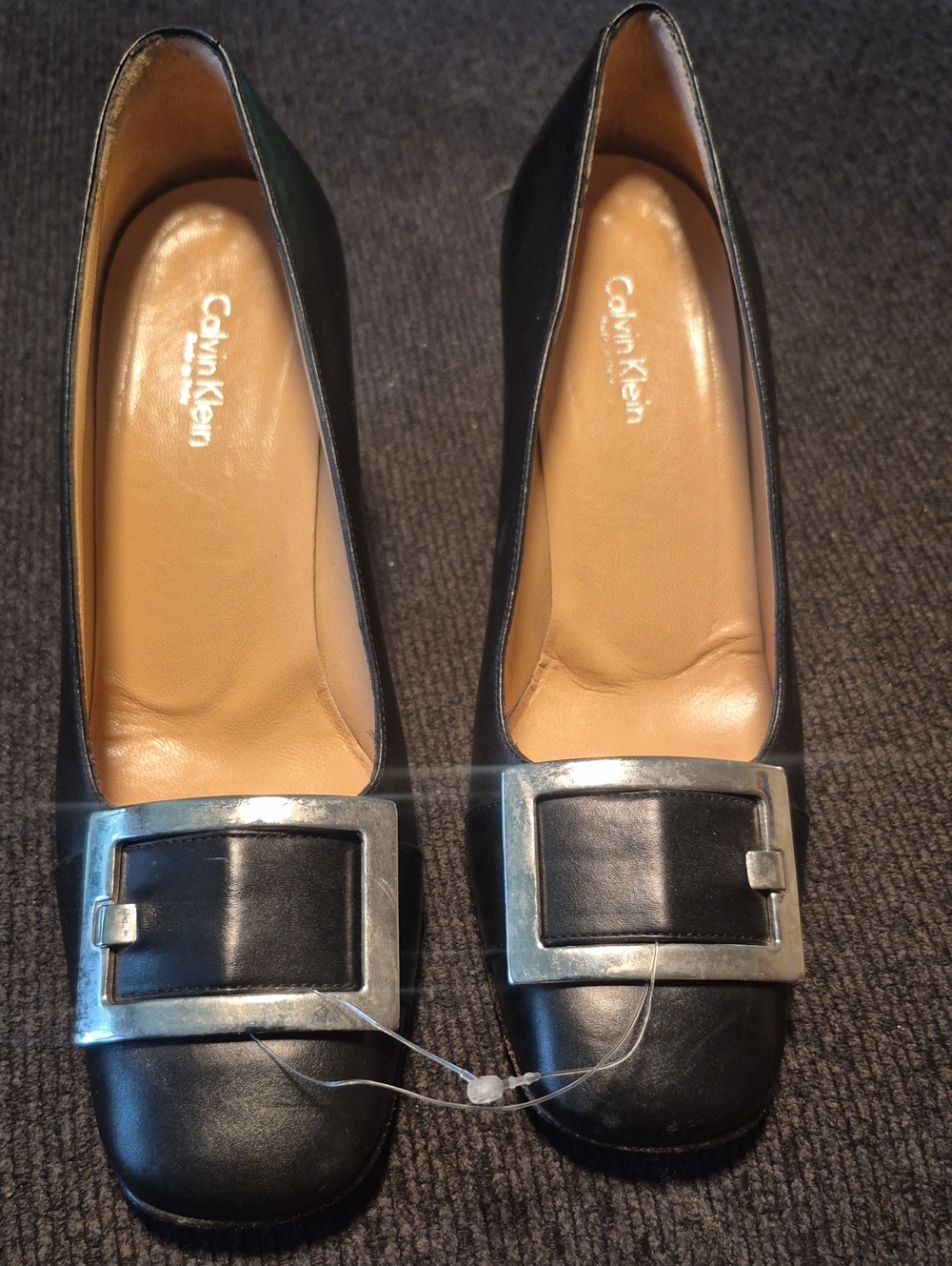 Calvin Klein Black Leather Loafers with Silver Buckle